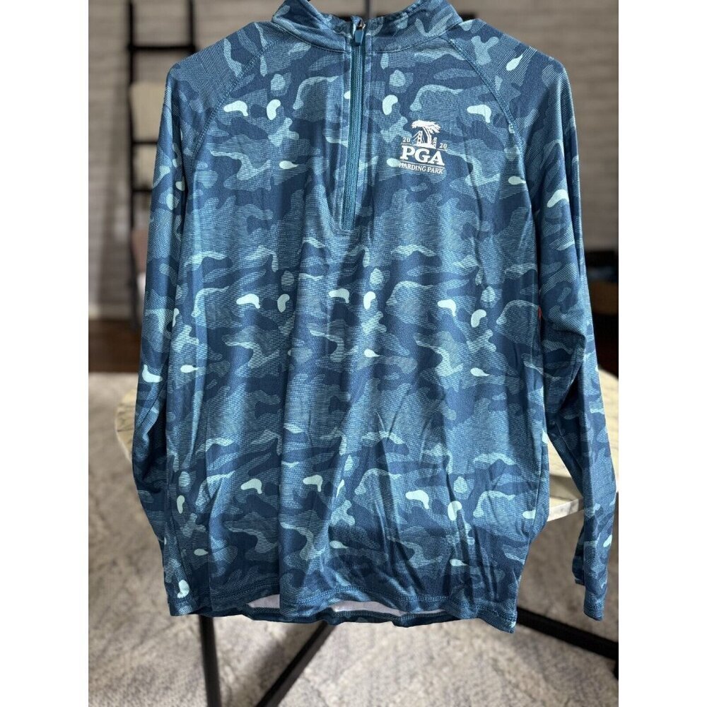 Garb Blue Camoufage 1/4 Zip Pullover Performance Golf Sweater Mens Size XL